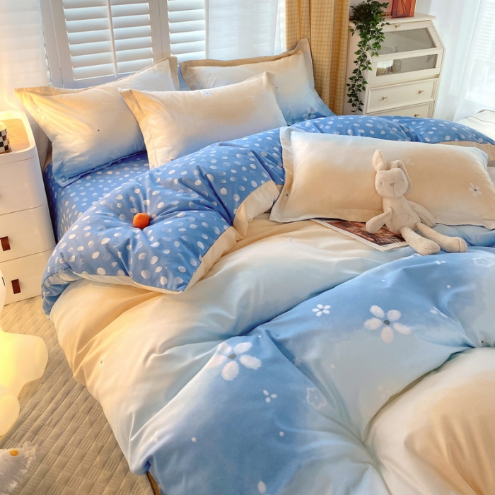 91家纺网 家纺一手货源 找家纺 艾橙 秋冬新款140g植物羊绒磨毛四件套系列 清韵花香