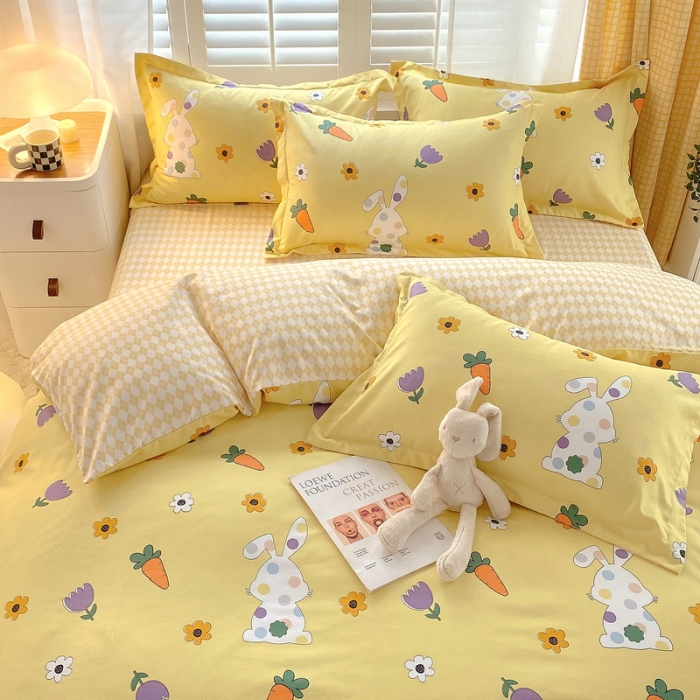 91家纺网 家纺一手货源 找家纺 艾橙 秋冬新款140g植物羊绒磨毛四件套系列 甜美春光