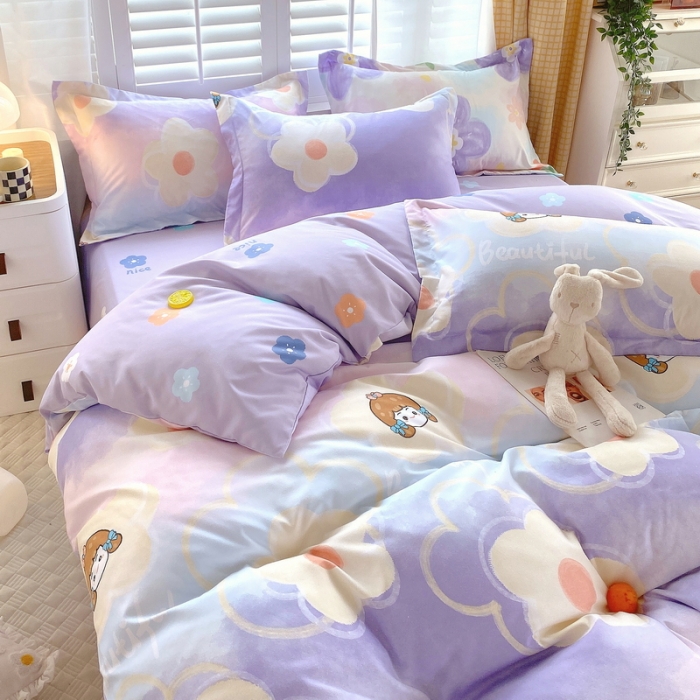 91家纺网 家纺一手货源 找家纺 艾橙 秋冬新款140g植物羊绒磨毛四件套系列 甜心女孩