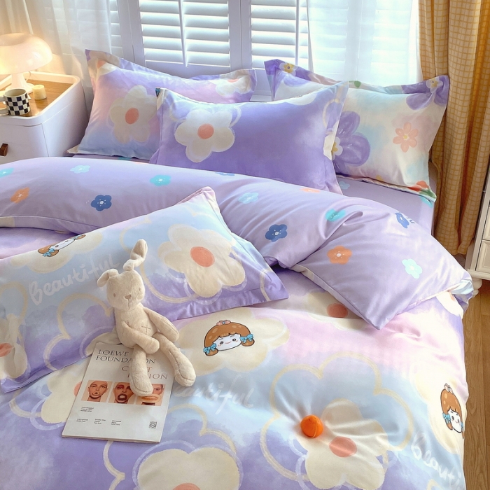 91家纺网 家纺一手货源 找家纺 艾橙 秋冬新款140g植物羊绒磨毛四件套系列 甜心女孩