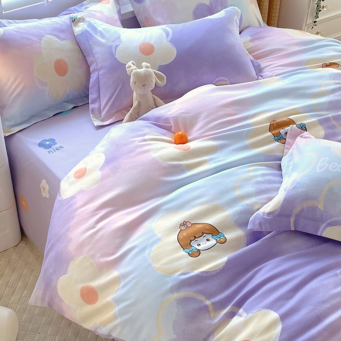 91家纺网 家纺一手货源 找家纺 艾橙 秋冬新款140g植物羊绒磨毛四件套系列 甜心女孩