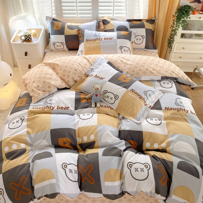 91家纺网 家纺一手货源 找家纺 艾橙 秋冬新款140g植物羊绒磨毛四件套系列 字母熊