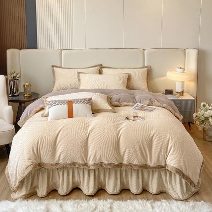 91家纺网 家纺一手货源 找家纺 民新家纺 2024新款直播供货欧式烂花牛奶绒床裙款四件套