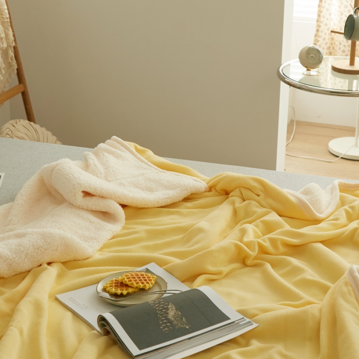 91家纺网 家纺一手货源 找家纺 总 安莱生活 秋冬新品高克重新品牛奶绒拼羊羔绒毛毯 图一