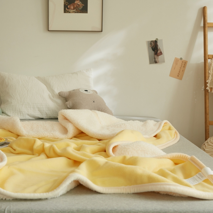 91家纺网 家纺一手货源 找家纺 总 安莱生活 秋冬新品高克重新品牛奶绒拼羊羔绒毛毯 图一