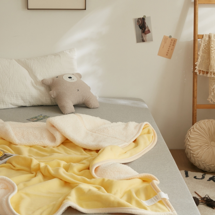 91家纺网 家纺一手货源 找家纺 总 安莱生活 秋冬新品高克重新品牛奶绒拼羊羔绒毛毯 图一