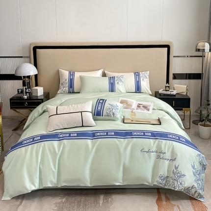 91家纺网 家纺一手货源 找家纺 涵宸 2022新款加厚全棉刺绣四件套-香榭大道 香榭大道-薄荷绿