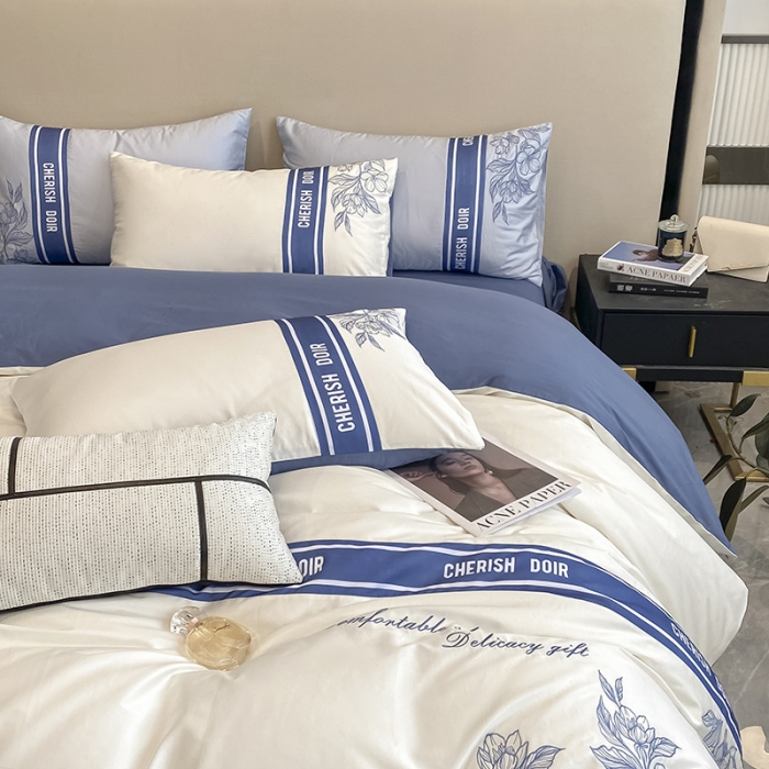 91家纺网 家纺一手货源 找家纺 涵宸 2022新款加厚全棉刺绣四件套-香榭大道 香榭大道-白拼蓝