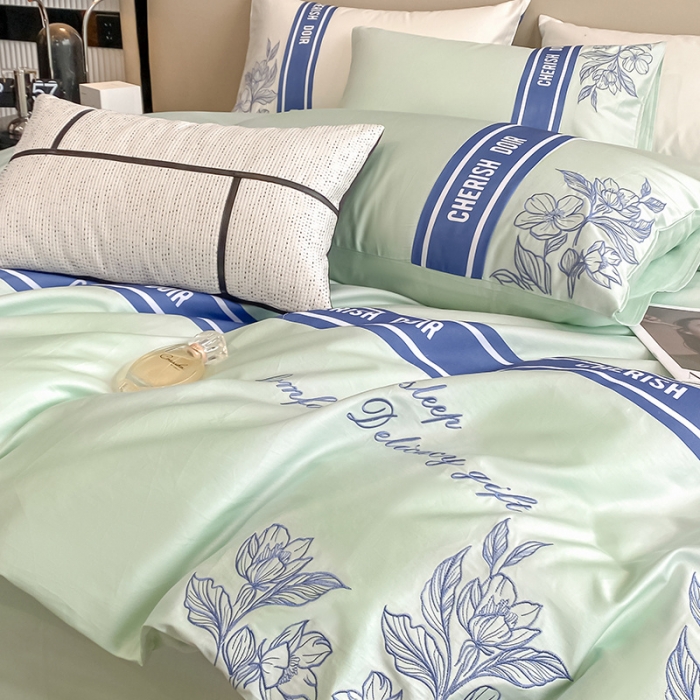 91家纺网 家纺一手货源 找家纺 涵宸 2022新款加厚全棉刺绣四件套-香榭大道 香榭大道-薄荷绿