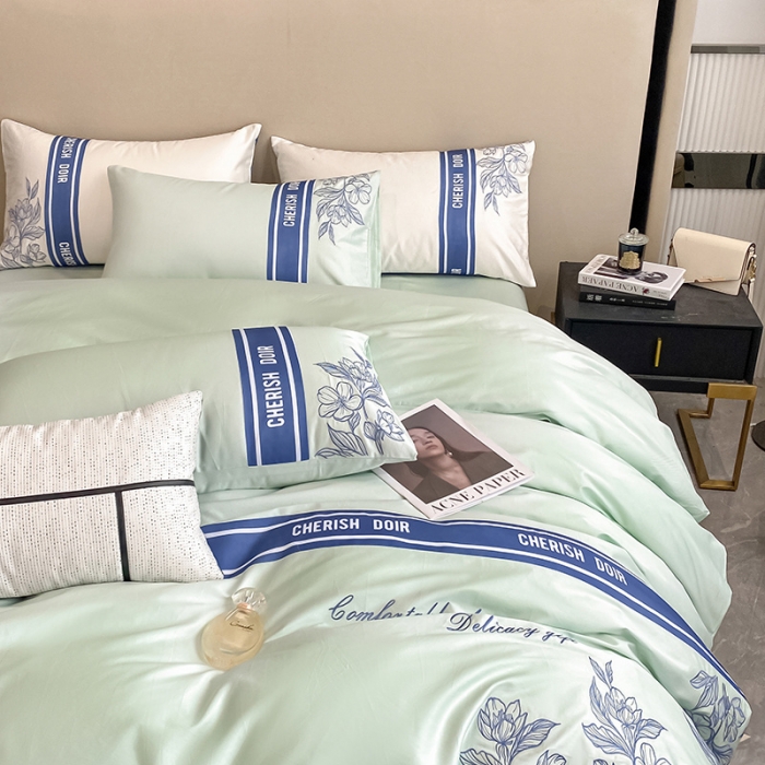 91家纺网 家纺一手货源 找家纺 涵宸 2022新款加厚全棉刺绣四件套-香榭大道 香榭大道-薄荷绿