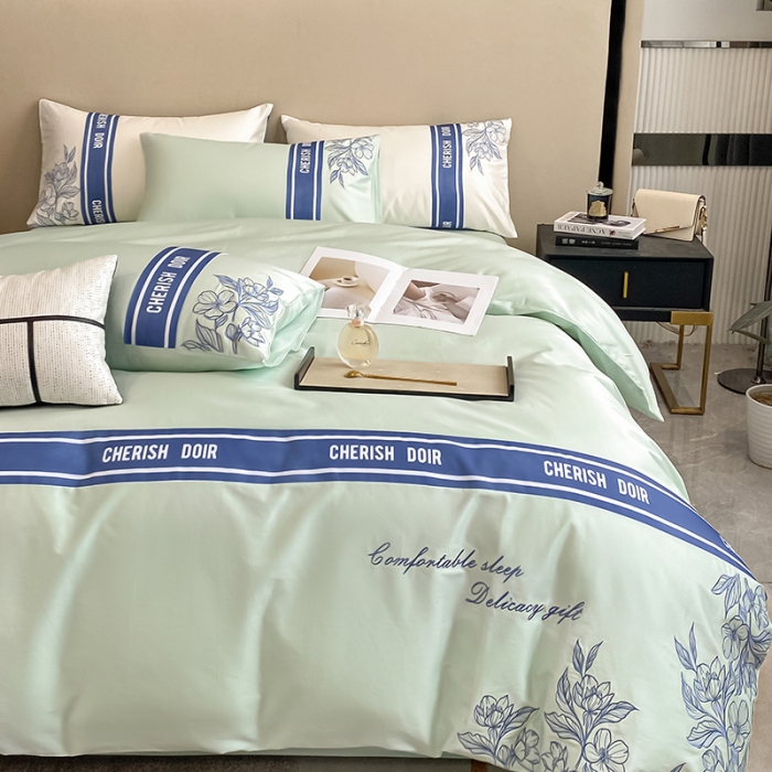 91家纺网 家纺一手货源 找家纺 涵宸 2022新款加厚全棉刺绣四件套-香榭大道 香榭大道-薄荷绿