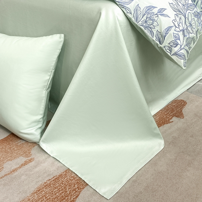 91家纺网 家纺一手货源 找家纺 涵宸 2022新款加厚全棉刺绣四件套-香榭大道 香榭大道-薄荷绿