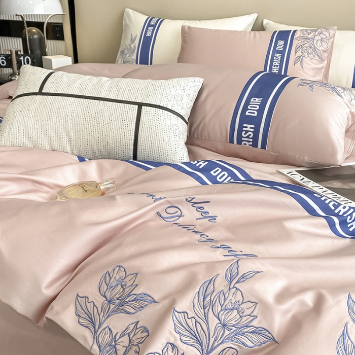 91家纺网 家纺一手货源 找家纺 涵宸 2022新款加厚全棉刺绣四件套-香榭大道 香榭大道-马卡龙粉