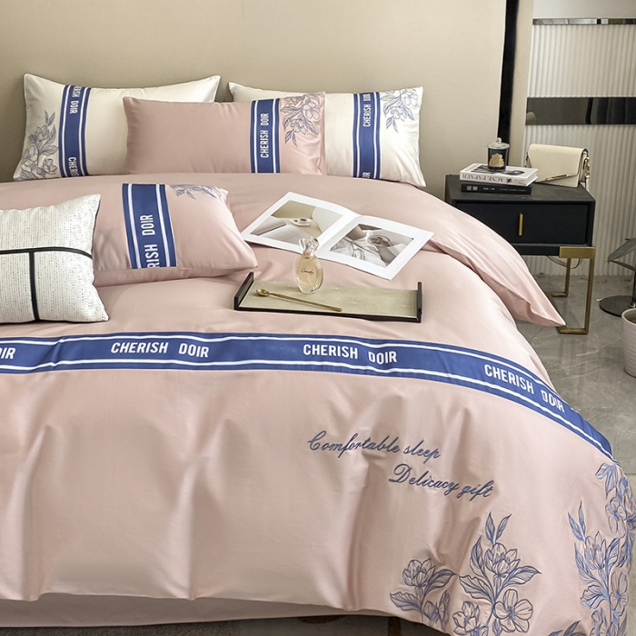 91家纺网 家纺一手货源 找家纺 涵宸 2022新款加厚全棉刺绣四件套-香榭大道 香榭大道-马卡龙粉