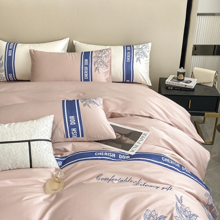 91家纺网 家纺一手货源 找家纺 涵宸 2022新款加厚全棉刺绣四件套-香榭大道 香榭大道-马卡龙粉