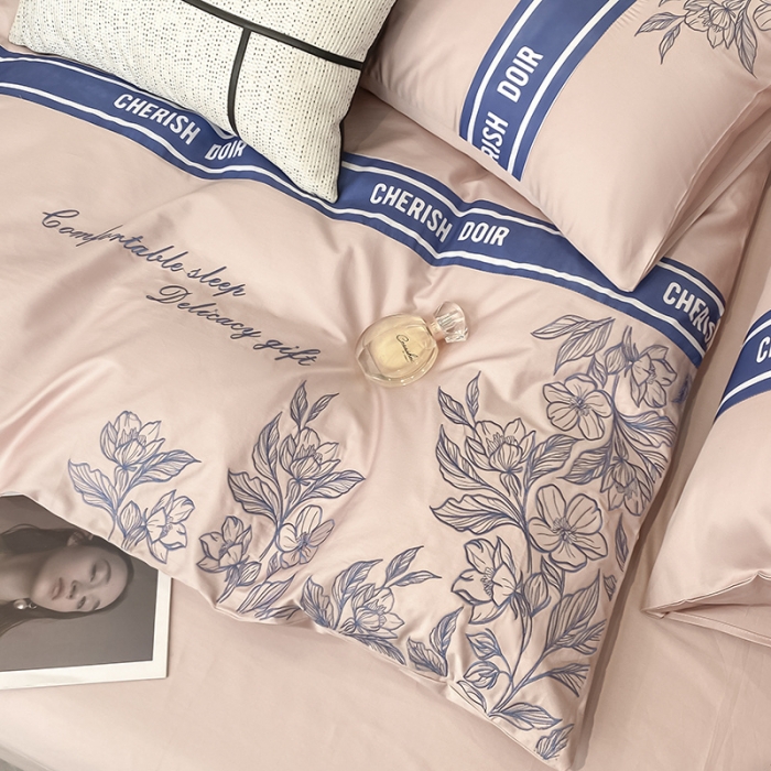 91家纺网 家纺一手货源 找家纺 涵宸 2022新款加厚全棉刺绣四件套-香榭大道 香榭大道-马卡龙粉