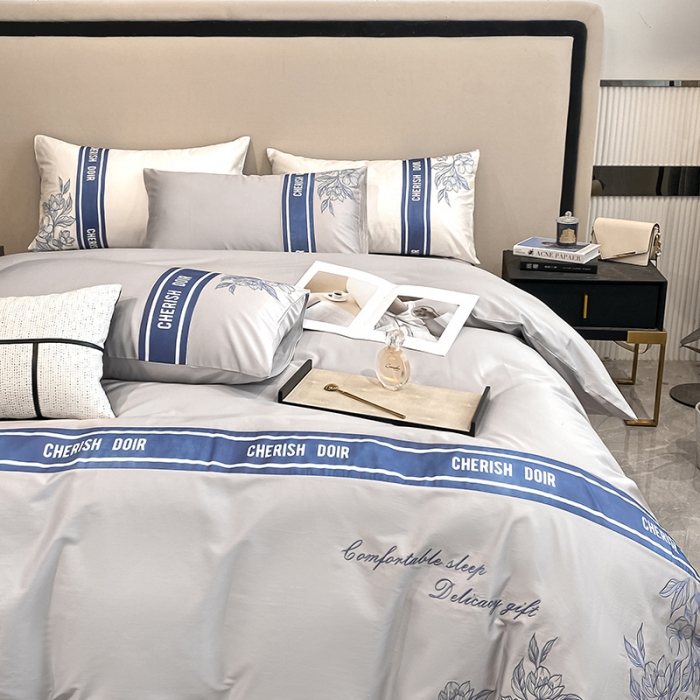 91家纺网 家纺一手货源 找家纺 涵宸 2022新款加厚全棉刺绣四件套-香榭大道 香榭大道-泥灰