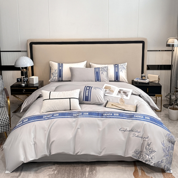 91家纺网 家纺一手货源 找家纺 涵宸 2022新款加厚全棉刺绣四件套-香榭大道 香榭大道-泥灰