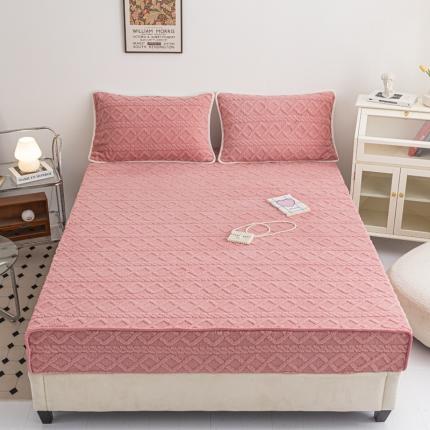 91家纺网 家纺一手货源 找家纺 2025新款ins保暖塔芙绒牛奶绒纯色提花床笠三件套外贸支持订做 豆沙