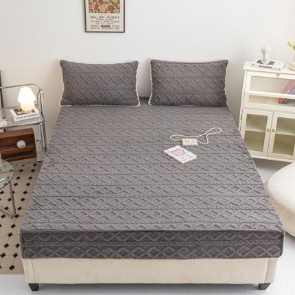 91家纺网 家纺一手货源 找家纺 2025新款ins保暖塔芙绒牛奶绒纯色提花床笠三件套外贸支持订做 灰色