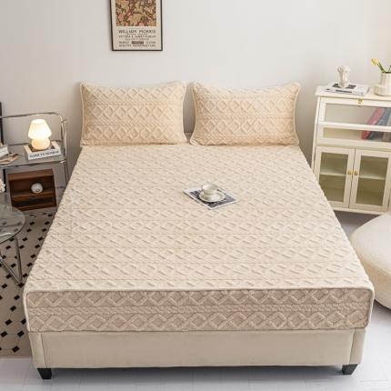 91家纺网 家纺一手货源 找家纺 （总）2025新款ins保暖塔芙绒牛奶绒纯色提花床笠三件套外贸支持订做