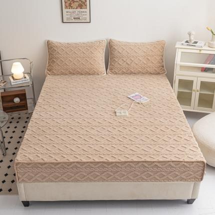 91家纺网 家纺一手货源 找家纺 （总）2025新款ins保暖塔芙绒牛奶绒纯色提花床笠三件套外贸支持订做