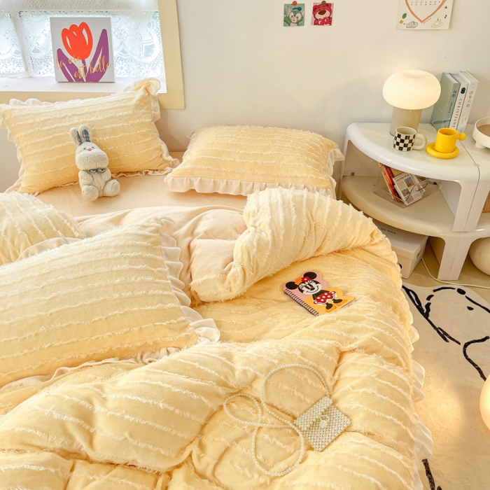 91家纺网 家纺一手货源 找家纺 金爱家 2023新款流苏牛奶绒四件套 流苏-奶黄
