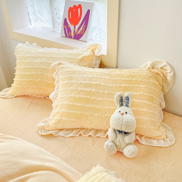 91家纺网 家纺一手货源 找家纺 金爱家 2023新款流苏牛奶绒四件套 流苏-奶黄