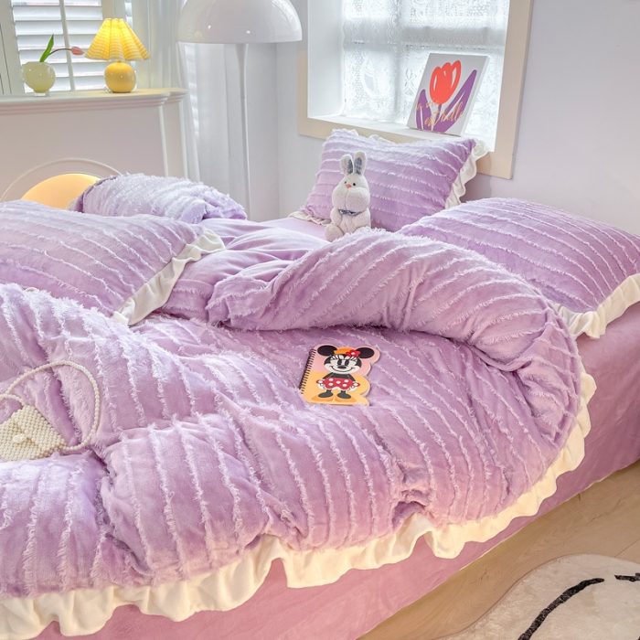 91家纺网 家纺一手货源 找家纺 金爱家 2023新款流苏牛奶绒四件套 流苏-紫