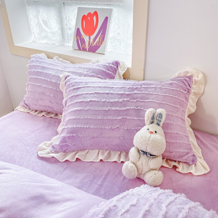 91家纺网 家纺一手货源 找家纺 金爱家 2023新款流苏牛奶绒四件套 流苏-紫