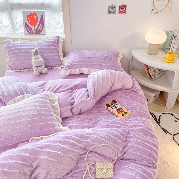 91家纺网 家纺一手货源 找家纺 金爱家 2023新款流苏牛奶绒四件套 流苏-紫