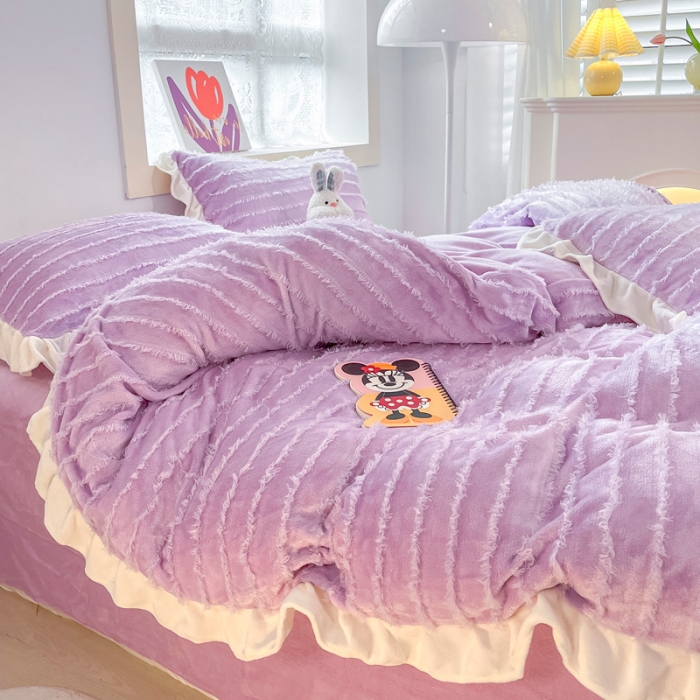 91家纺网 家纺一手货源 找家纺 金爱家 2023新款流苏牛奶绒四件套 流苏-紫