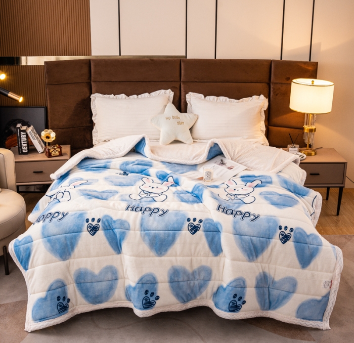 91家纺网 家纺一手货源 找家纺 美莱家纺 2022新款牛奶绒贝贝绒夹棉加厚三层毛毯盖毯午睡毯 漫漫兔