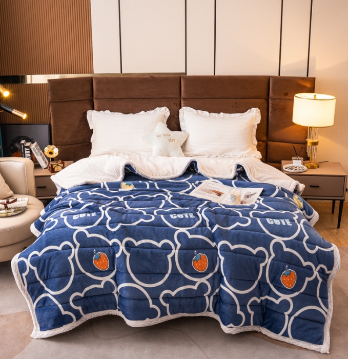 91家纺网 家纺一手货源 找家纺 美莱家纺 2022新款牛奶绒贝贝绒夹棉加厚三层毛毯盖毯午睡毯 幸运小熊