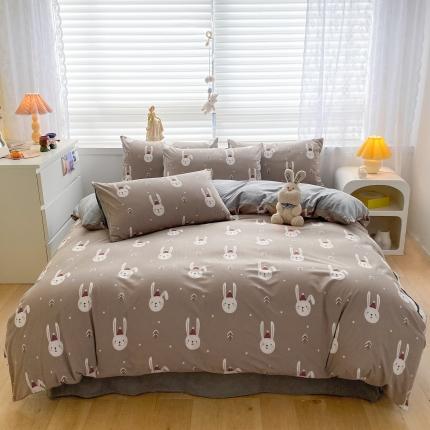 91家纺网 家纺一手货源 找家纺 好阁 2022新款小清新企鹅绒四件套直播爆款 乖乖兔