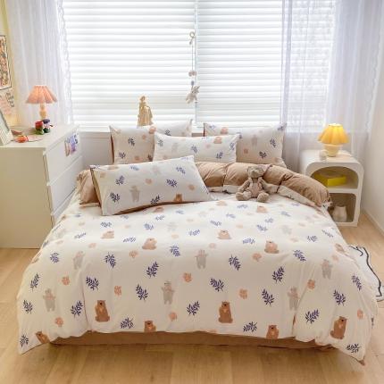 91家纺网 家纺一手货源 找家纺 好阁 2022新款小清新企鹅绒四件套直播爆款 可爱熊