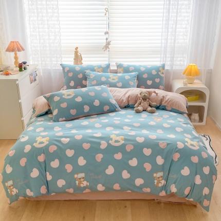 91家纺网 家纺一手货源 找家纺 好阁 2022新款小清新企鹅绒四件套直播爆款 绿色心情