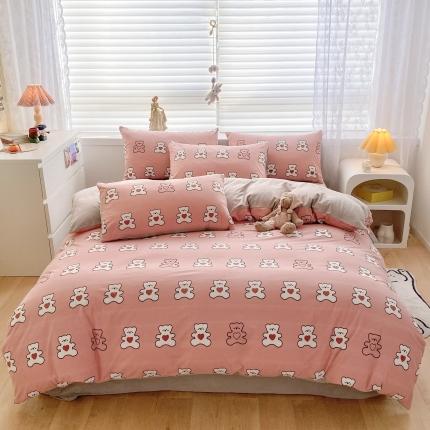 好阁 2022新款小清新企鹅绒四件套直播爆款 爱心小熊