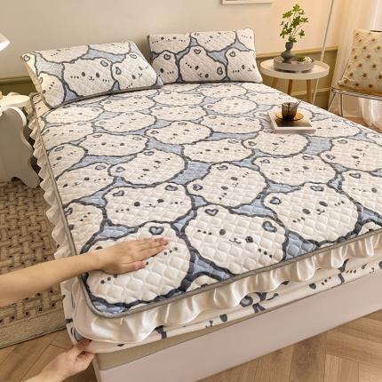 91家纺网 家纺一手货源 找家纺 （总）澳梵家居 2022新款牛奶绒花边床笠三件套