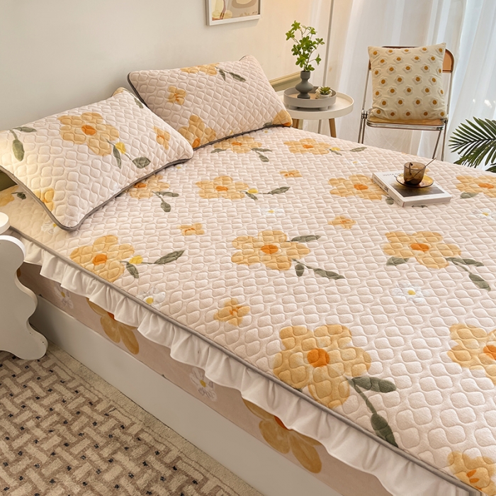 91家纺网 家纺一手货源 找家纺 （总）澳梵家居 2022新款牛奶绒花边床笠三件套