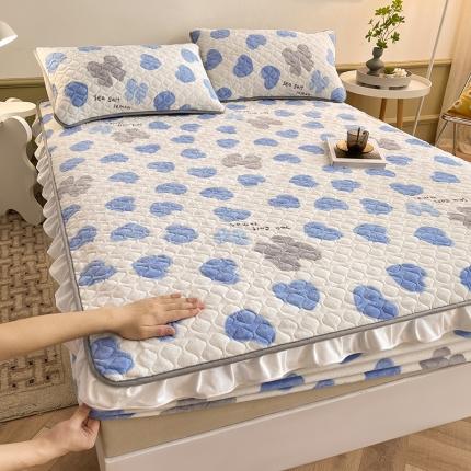 澳梵家居 2022新款牛奶绒花边床笠三件套 爱心蝴蝶结