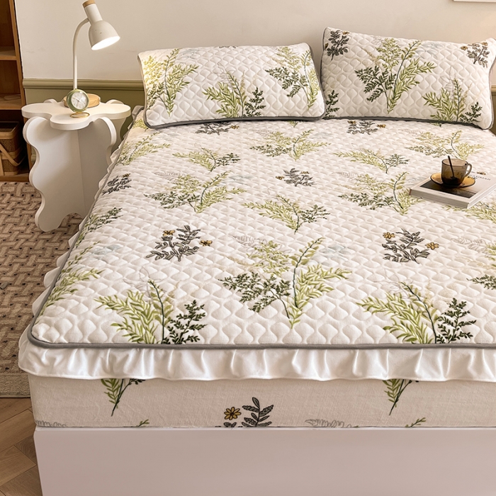 91家纺网 家纺一手货源 找家纺 澳梵家居 2022新款牛奶绒花边床笠三件套 仙草