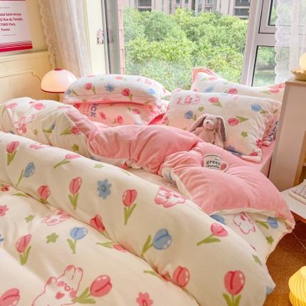 91家纺网 家纺一手货源 找家纺 （总）花伞 2024新款加厚牛奶绒保暖四件套