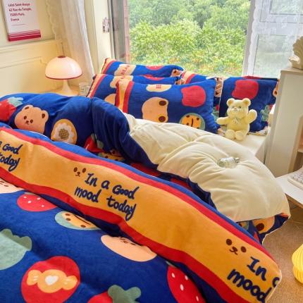 91家纺网 家纺一手货源 找家纺 （总）花伞 2024新款加厚牛奶绒保暖四件套