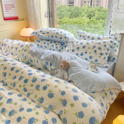 91家纺网 家纺一手货源 找家纺 （总）花伞 2024新款加厚牛奶绒保暖四件套