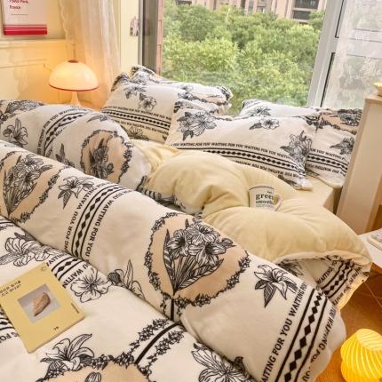 91家纺网 家纺一手货源 找家纺 （总）花伞 2024新款加厚牛奶绒保暖四件套