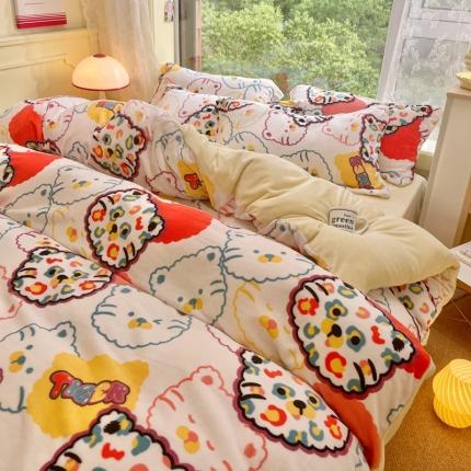 91家纺网 家纺一手货源 找家纺 （总）花伞 2024新款加厚牛奶绒保暖四件套