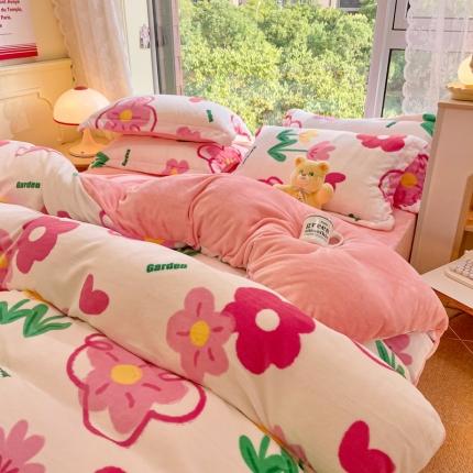 91家纺网 家纺一手货源 找家纺 （总）花伞 2024新款加厚牛奶绒保暖四件套