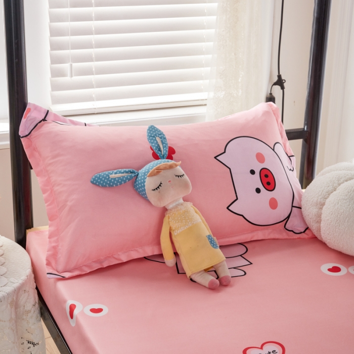 91家纺网 家纺一手货源 找家纺 乐居坊 2022新款芦荟棉上下铺学生床三件套四件套 粉粉猪