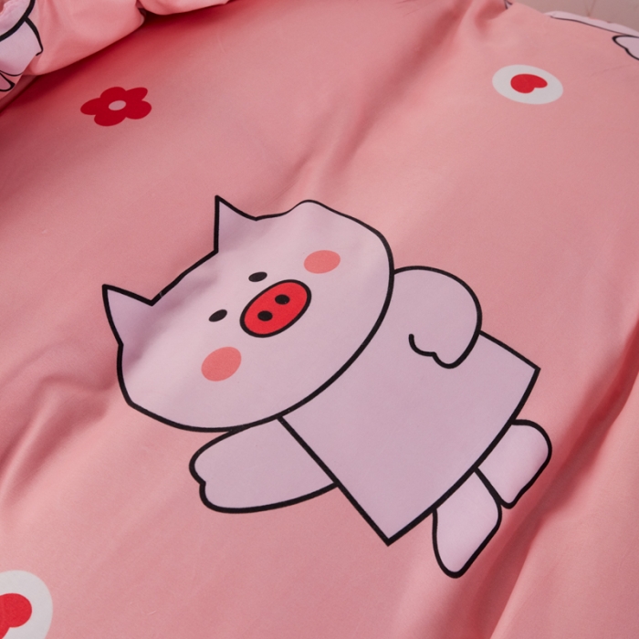 91家纺网 家纺一手货源 找家纺 乐居坊 2022新款芦荟棉上下铺学生床三件套四件套 粉粉猪